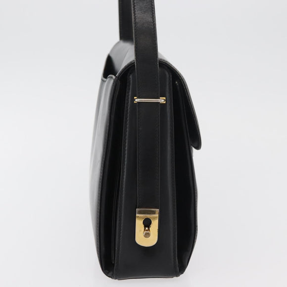 GUCCI Shoulder Bag Leather Black Gold Auth ep14337