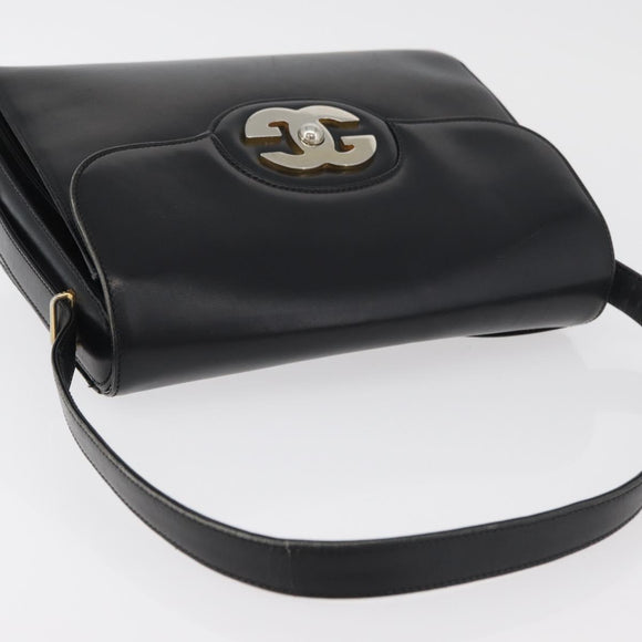 GUCCI Schoudertas Leer Zwart Goud Auth ep14337