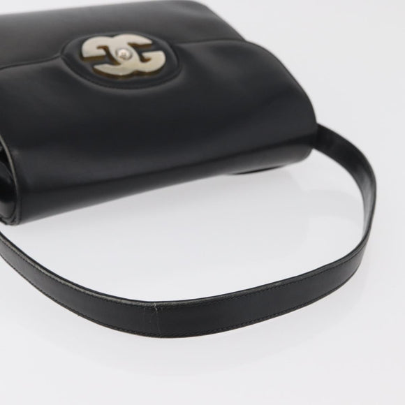GUCCI Shoulder Bag Leather Black Gold Auth ep14337