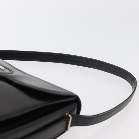 GUCCI Shoulder Bag Leather Black Gold Auth ep14337
