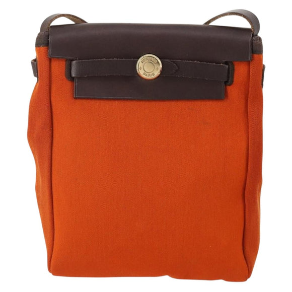 HERMES Her Line Herbag TPM Shoulder Bag Canvas 2way Red Gold Auth ep14339A