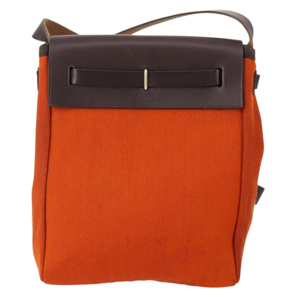 HERMES Her Line Herbag TPM Shoulder Bag Canvas 2way Red Gold Auth ep14339A