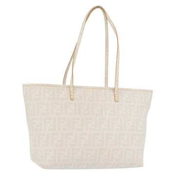 FENDI Zucca Canvas Tote Bag PVC White Gold Auth ep14348A