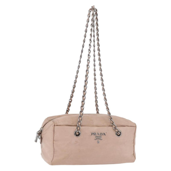 PRADA Chain Shoulder Bag Leather Pink Silver Auth ep14352A