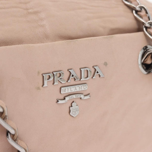 PRADA Chain Shoulder Bag Leather Pink Silver Auth ep14352A