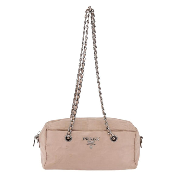 PRADA Chain Shoulder Bag Leather Pink Silver Auth ep14352A