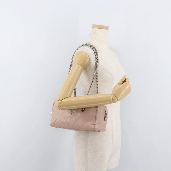 PRADA Chain Shoulder Bag Leather Pink Silver Auth ep14352A
