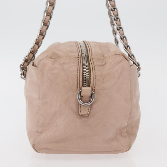 PRADA Chain Shoulder Bag Leather Pink Silver Auth ep14352A