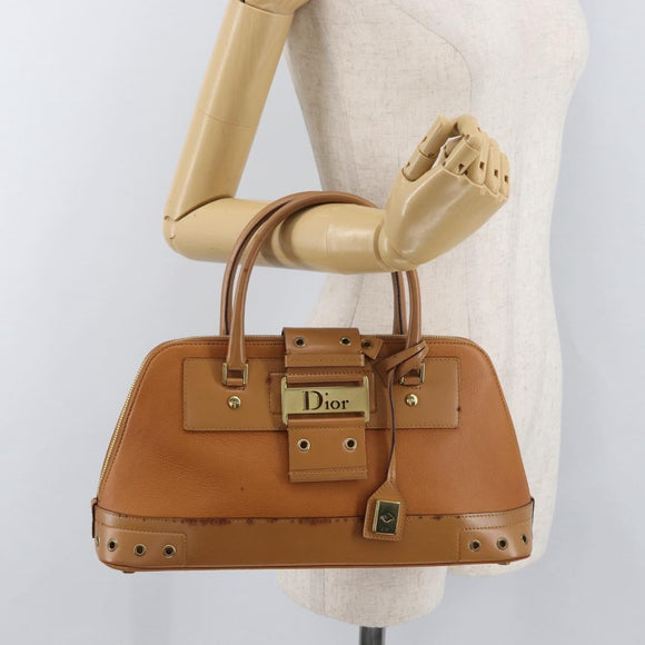Christian Dior Street Chic Hand Bag Leather Brown Gold Auth ep14353A