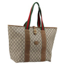 GUCCI GG Plus Supreme Web Sherry Line Tote Bag PVC Beige Gold Auth ep14358-1