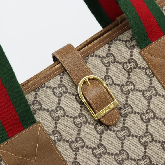 GUCCI GG Plus Supreme Web Sherry Line Tote Bag PVC Beige Gold Auth ep14358