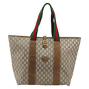 GUCCI GG Plus Supreme Web Sherry Line Tote Bag PVC Beige Gold Auth ep14358-2