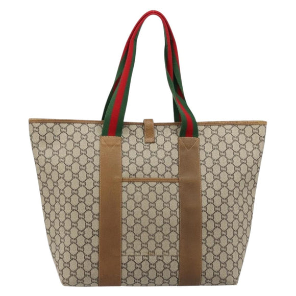 GUCCI GG Plus Supreme Web Sherry Line Tote Bag PVC Beige Gold Auth ep14358
