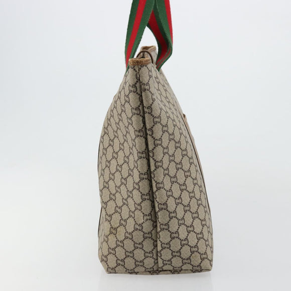 GUCCI GG Plus Supreme Web Sherry Line Tote Bag PVC Beige Gold Auth ep14358