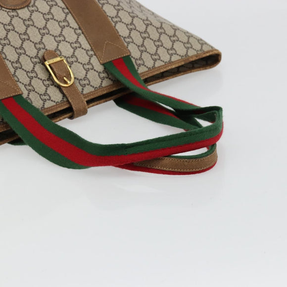 GUCCI GG Plus Supreme Web Sherry Line Tote Bag PVC Beige Gold Auth ep14358