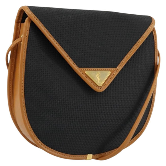 SAINT LAURENT Shoulder Bag PVC Canvas Black Gold Auth ep14368A