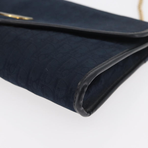 Christian Dior Trotter Canvas Chain Shoulder Bag Navy Gold Auth ep14377