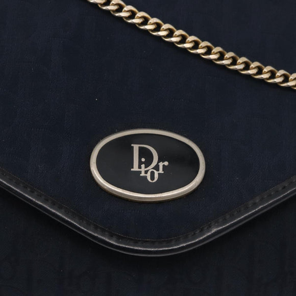 Christian Dior Trotter Canvas Chain Shoulder Bag Navy Gold Auth ep14377