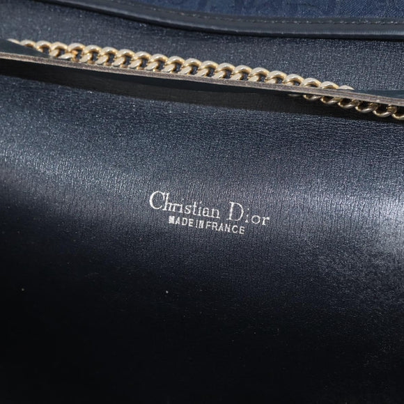 Christian Dior Trotter Canvas Chain Shoulder Bag Navy Gold Auth ep14377