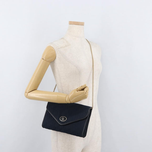 Christian Dior Trotter Canvas Chain Shoulder Bag Navy Gold Auth ep14377