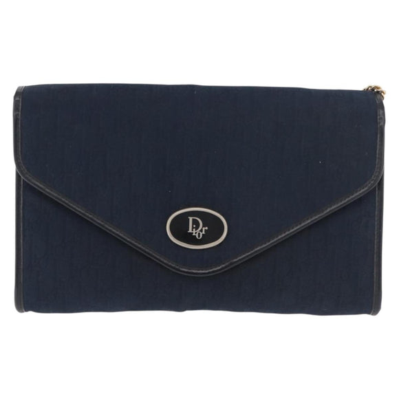 Christian Dior Trotter Canvas Chain Shoulder Bag Navy Gold Auth ep14377