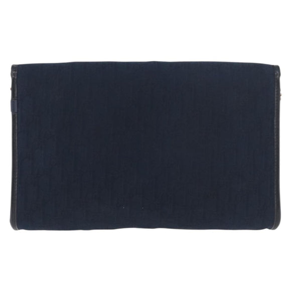Christian Dior Trotter Canvas Chain Shoulder Bag Navy Gold Auth ep14377