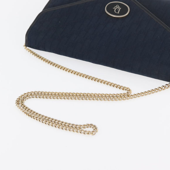 Christian Dior Trotter Canvas Chain Shoulder Bag Navy Gold Auth ep14377