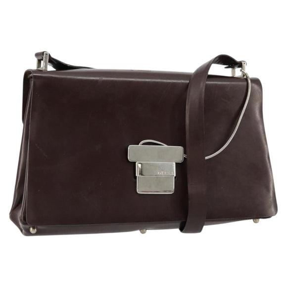 GUCCI Shoulder Bag Patent Leather Brown Silver 001 3444 1746 Auth ep14378