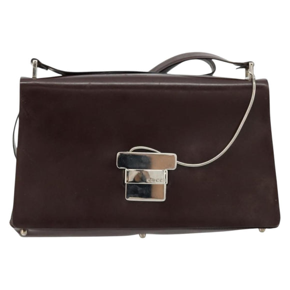 GUCCI Shoulder Bag Patent Leather Brown Silver 001 3444 1746 Auth ep14378