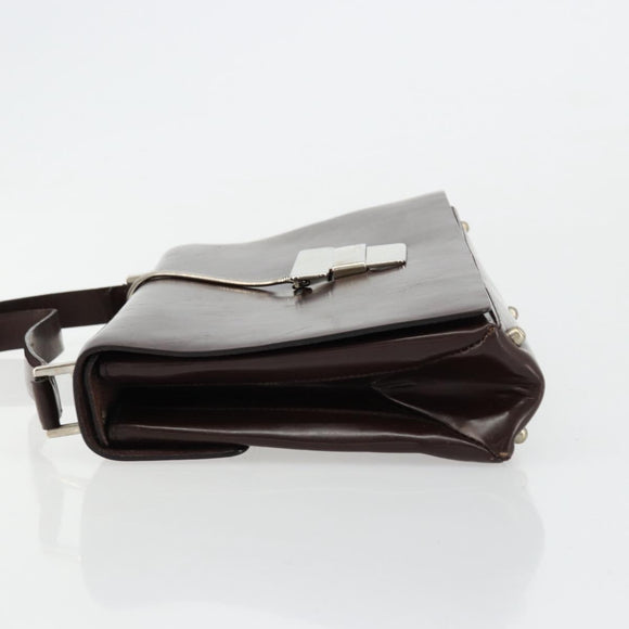 GUCCI Shoulder Bag Patent Leather Brown Silver 001 3444 1746 Auth ep14378