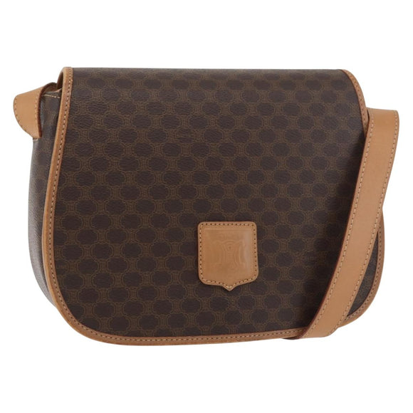 CELINE Macadam Canvas Shoulder Bag PVC Leather Brown Gold Auth ep14380A
