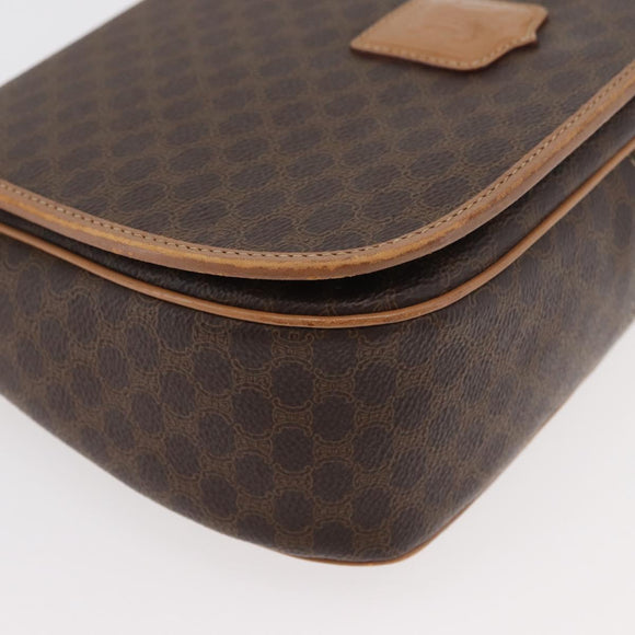 CELINE Macadam Canvas Shoulder Bag PVC Leather Brown Gold Auth ep14380A