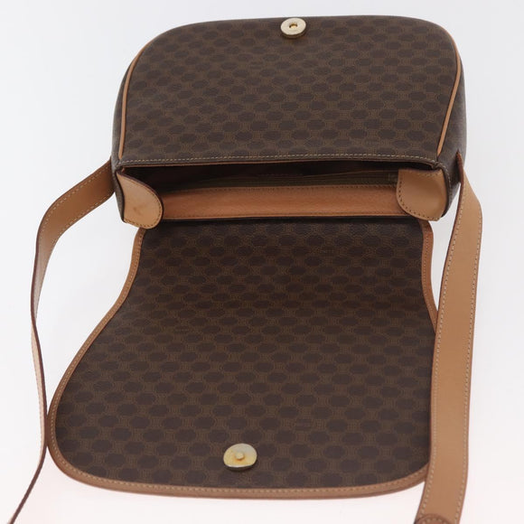 CELINE Macadam Canvas Shoulder Bag PVC Leather Brown Gold Auth ep14380A