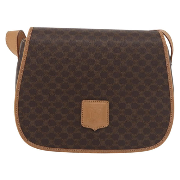 CELINE Macadam Canvas Shoulder Bag PVC Leather Brown Gold Auth ep14380A