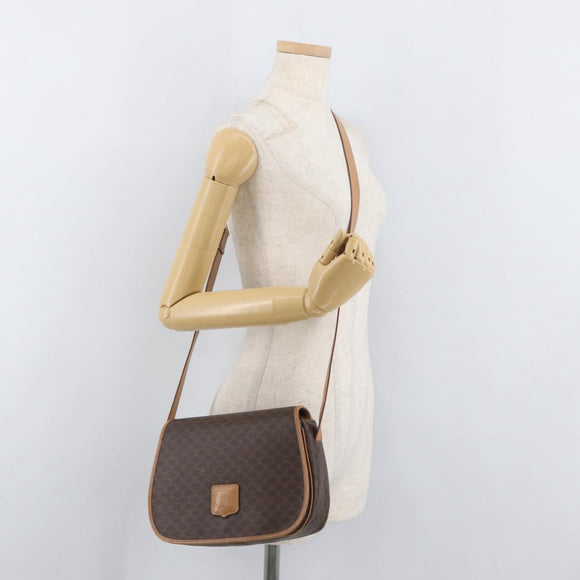 CELINE Macadam Canvas Shoulder Bag PVC Leather Brown Gold Auth ep14380A