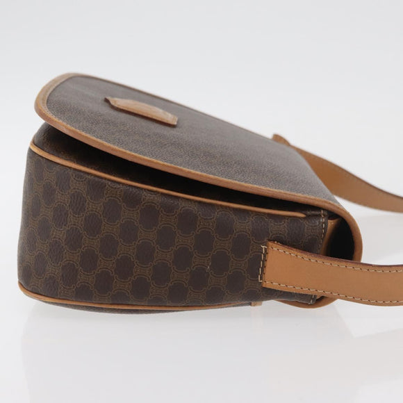 CELINE Macadam Canvas Shoulder Bag PVC Leather Brown Gold Auth ep14380A