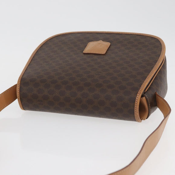 CELINE Macadam Canvas Shoulder Bag PVC Leather Brown Gold Auth ep14380A