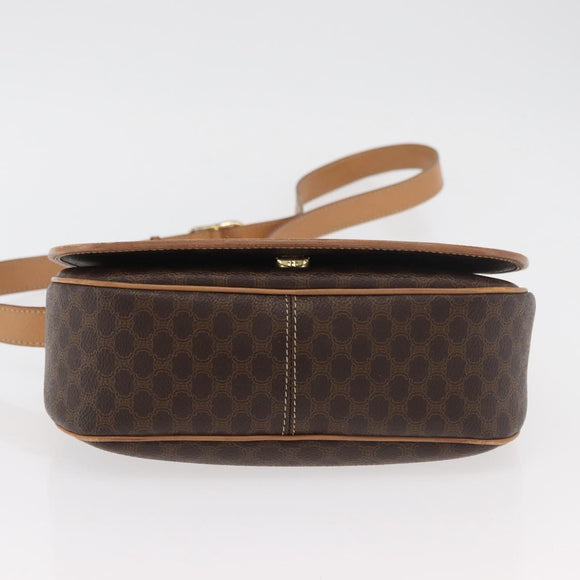 CELINE Macadam Canvas Shoulder Bag PVC Leather Brown Gold Auth ep14380A