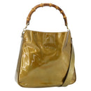 GUCCI Bamboo Hand Bag Patent Leather 2way Gold 001 1014 1638 Auth ep14385-1