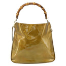 GUCCI Bamboo Hand Bag Patent Leather 2way Gold 001 1014 1638 Auth ep14385-13