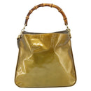 GUCCI Bamboo Hand Bag Patent Leather 2way Gold 001 1014 1638 Auth ep14385-2