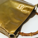 GUCCI Bamboo Hand Bag Patent Leather 2way Gold 001 1014 1638 Auth ep14385-6