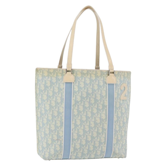 Christian Dior Trotter Canvas Tote Bag PVC Blue Silver Auth ep14386