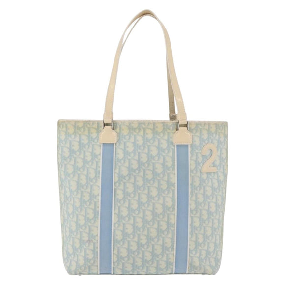 Christian Dior Trotter Canvas Tote Bag PVC Blue Silver Auth ep14386