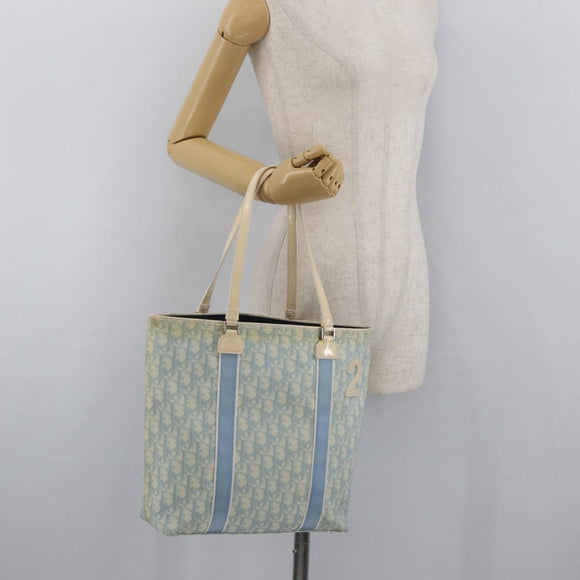 Christian Dior Trotter Canvas Tote Bag PVC Blue Silver Auth ep14386