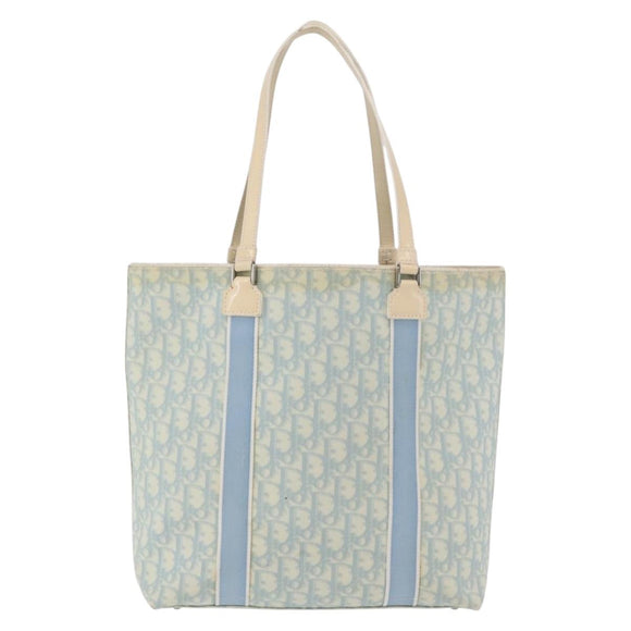 Christian Dior Trotter Canvas Tote Bag PVC Blue Silver Auth ep14386