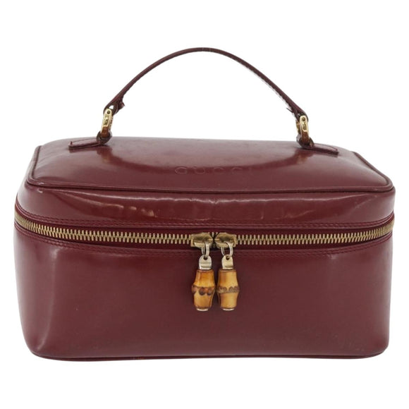 GUCCI Bamboo Vanity Bag Patent Leather Bordeaux Gold 032 1956 0150 Auth ep14389