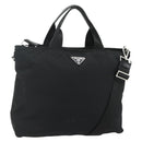 PRADA Hand Bag Nylon 2way Black Silver Auth ep14390A-1