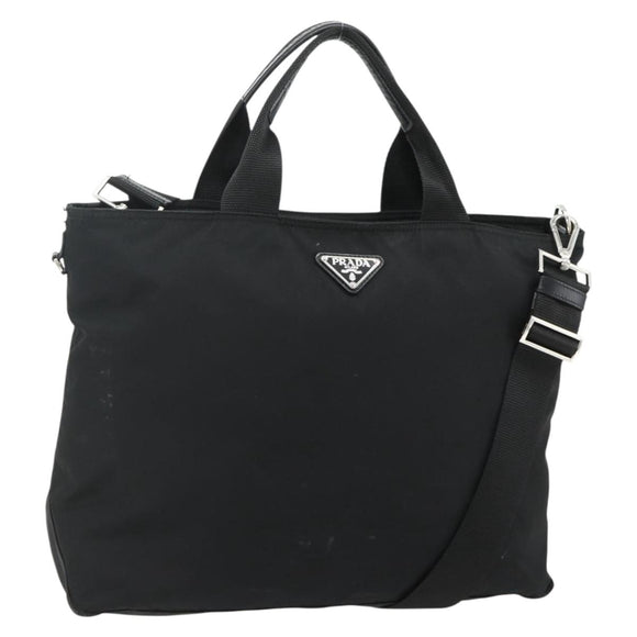 PRADA Hand Bag Nylon 2way Black Silver Auth ep14390A