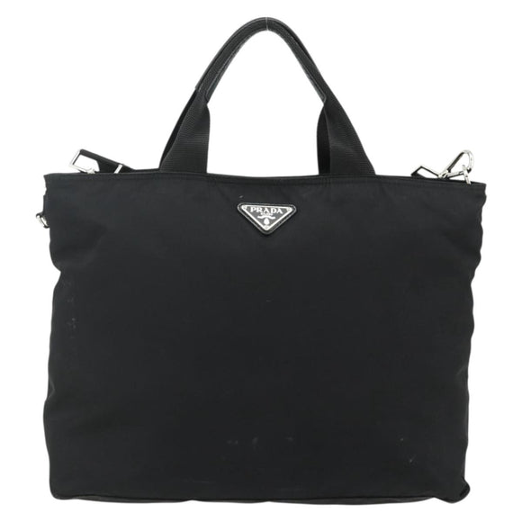 PRADA Hand Bag Nylon 2way Black Silver Auth ep14390A
